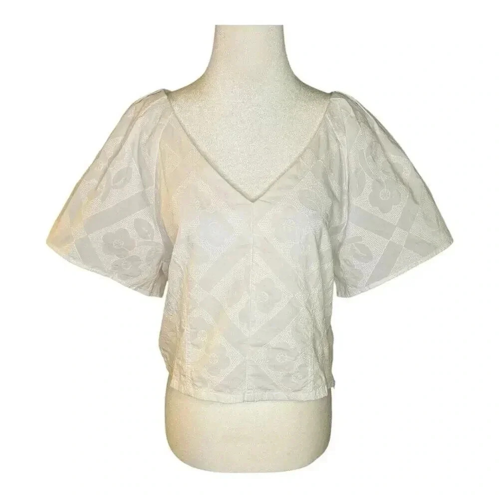 NEW Madewell Women’s Size 10 White Darted V-Neck Top in Floral NWT Soldout Onlin